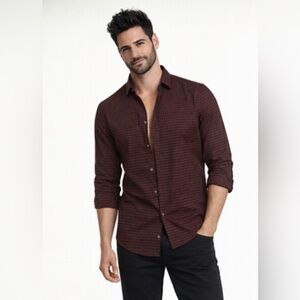 Alfani Men’s dress shirt Marquise Men's Burgundy and Black Checkered Shirt
